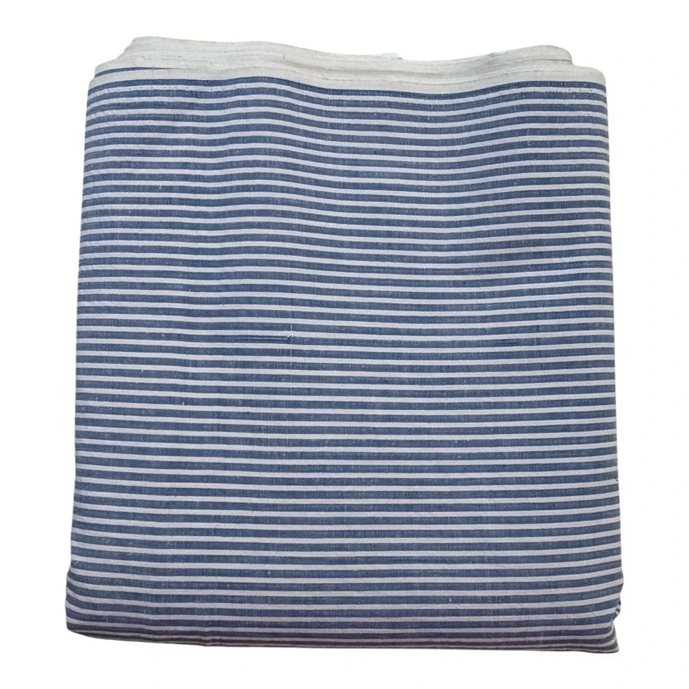 Vintage Blue White Seersucker Fabric Striped 3.4 Yards 19.5 x 124 Cotton Blend